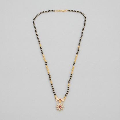 Traditional Mangalsutra with Red Stone & Sparkling CZ Flower Design