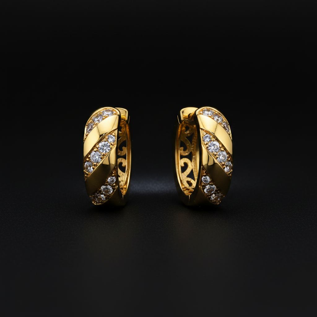 NuGold Twisted Crystal Gold-Toned Huggie Hoop Earrings for Women