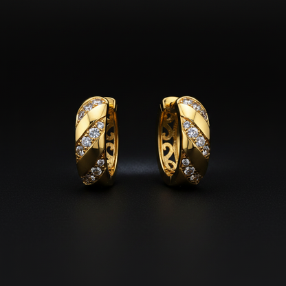 NuGold Twisted Crystal Gold-Toned Huggie Hoop Earrings for Women