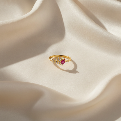 NUGOLD Romantic Heart & Pear Cut Ruby Stone Ring for Women