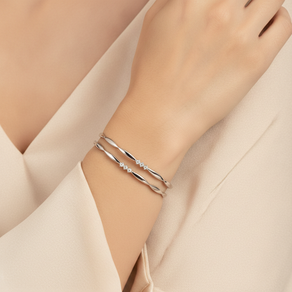 925 Silver Elegant Twisted Bangles with Cubic Zirconia