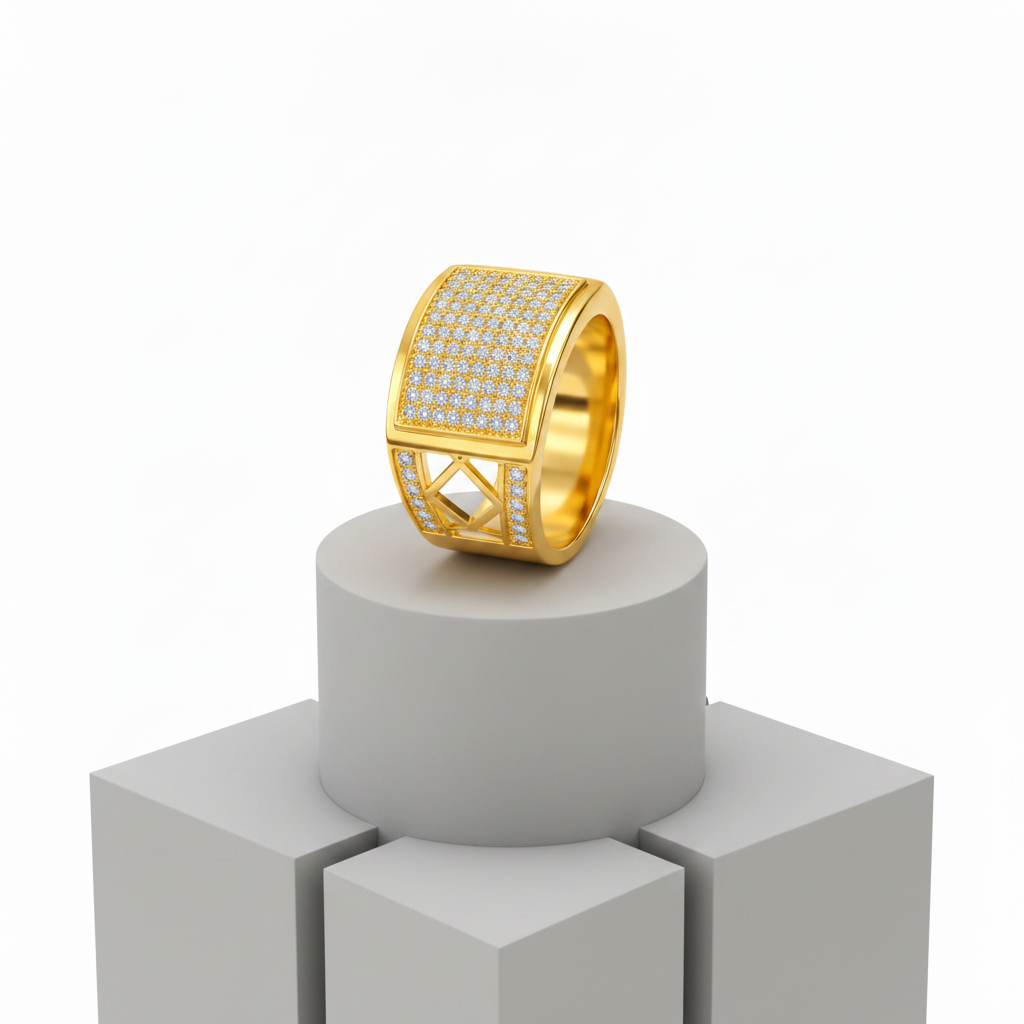 Regal Diamond Grid Statement Ring for Men