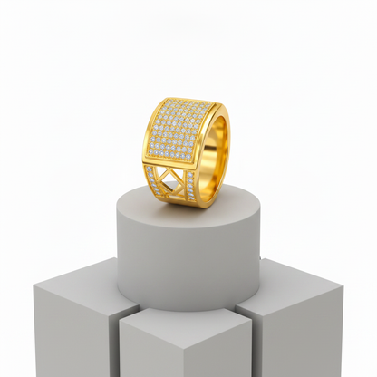 Regal Diamond Grid Statement Ring for Men