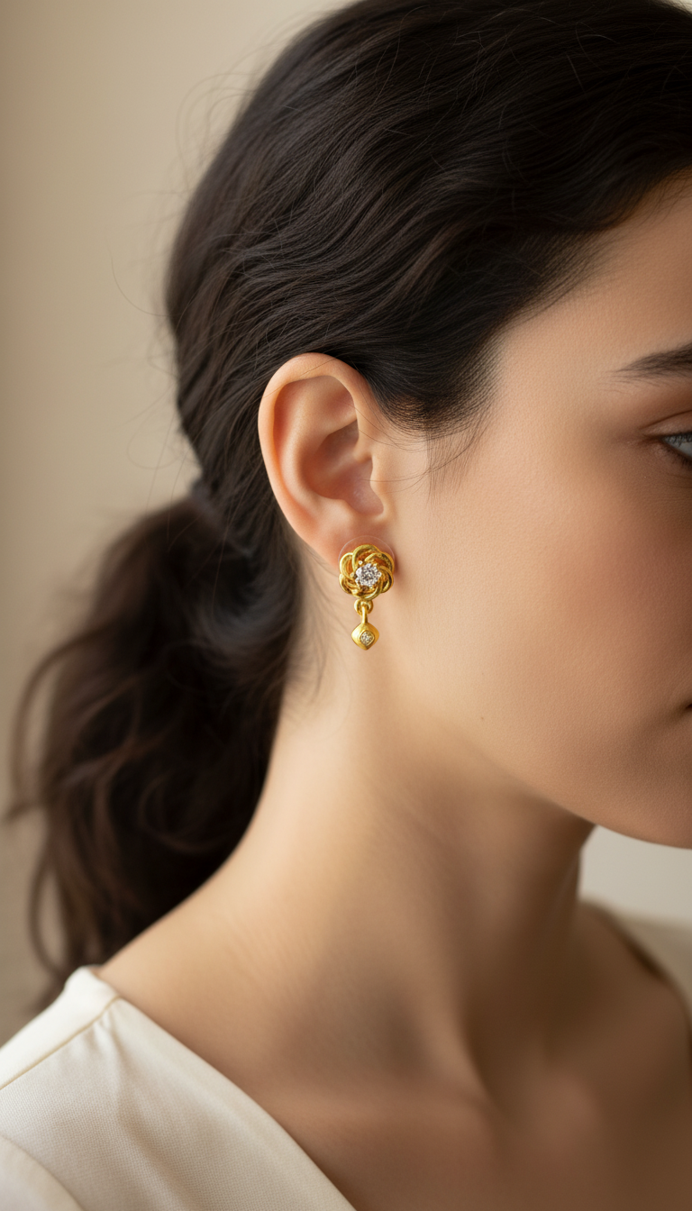 NuGold Floral Crystal Drop Gold-Toned Stud Earrings for Women