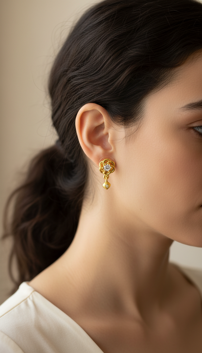 NuGold Floral Crystal Drop Gold-Toned Stud Earrings for Women