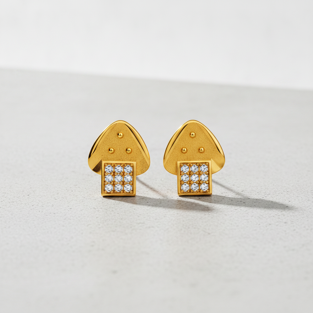 Celestial Tri-Beaded Cap Ear-Studs Earring