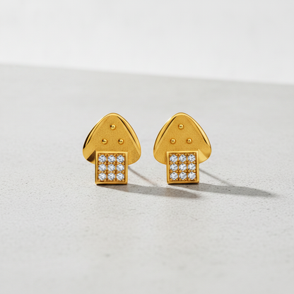 Celestial Tri-Beaded Cap Ear-Studs Earring