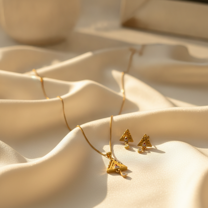 Triangle Sparkle Pendant Necklace Set for Women