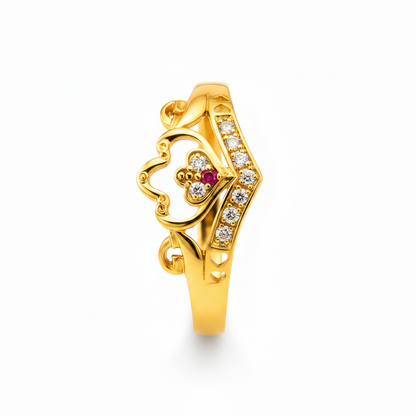 Royal Ruby Heart Crown CZ Statement Ring