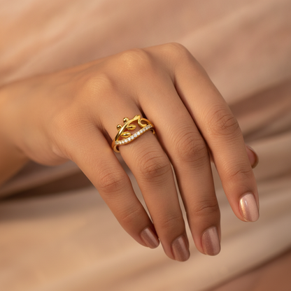 NUGOLD Nature Inspired Leaf Open Ring with Cubic Zirconia