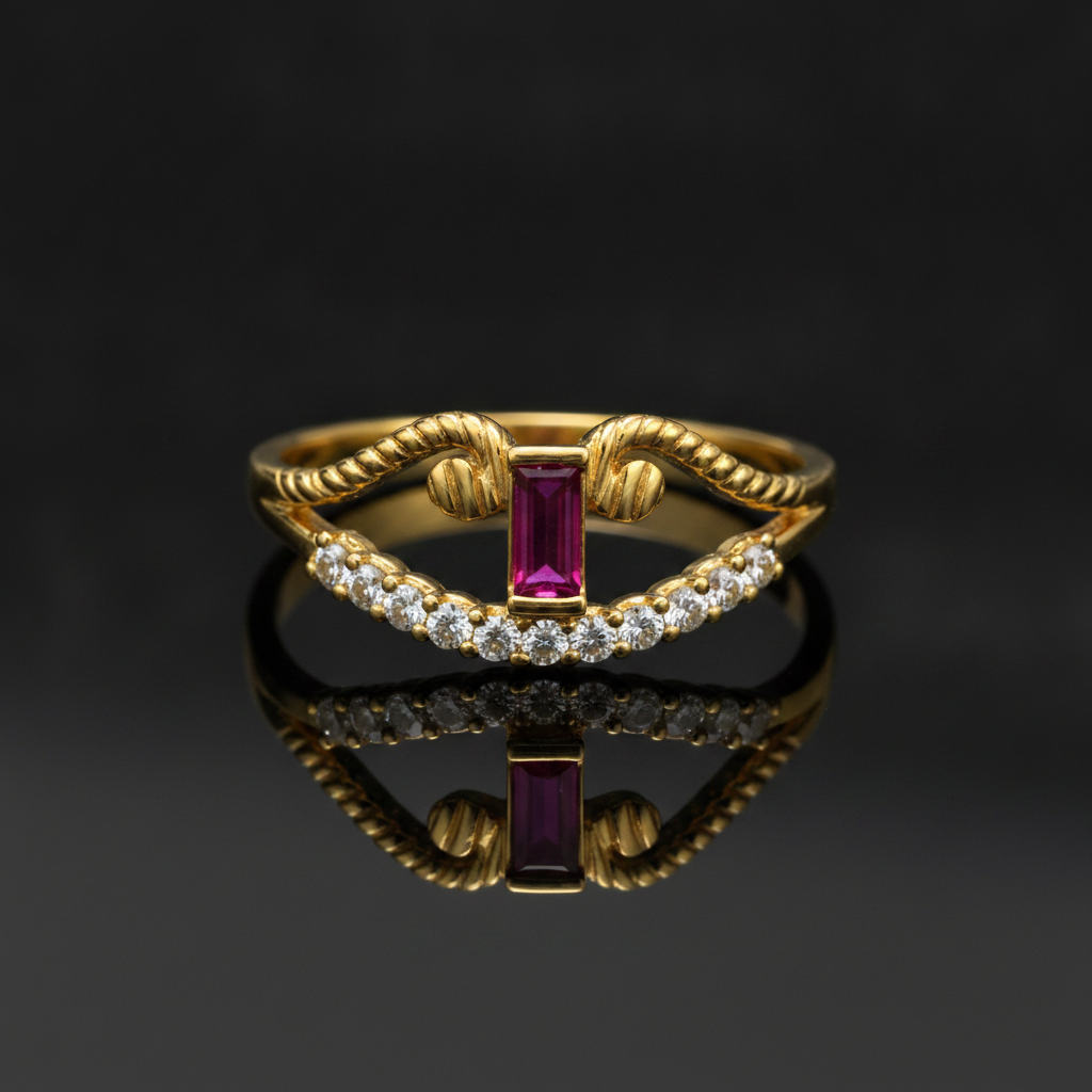 Regal Ruby Crescent Embrace Statement Ring for Women