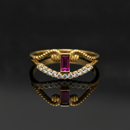 Regal Ruby Crescent Embrace Statement Ring for Women