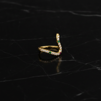 Elegant Curved Wave Ring with Multicolor Cubic Zirconia for Women & Girls