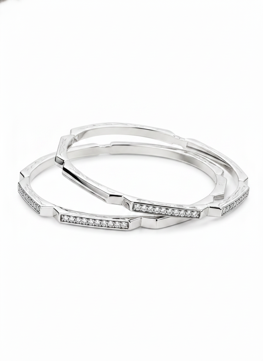 925 Silver Geometric CZ Bangles for Women