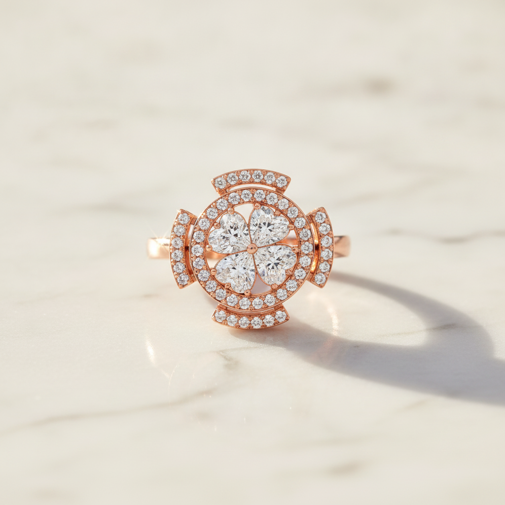 Rose Gold Crystal Flower 360° Rotating Spinner Ring