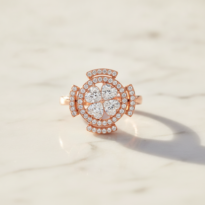 Rose Gold Crystal Flower 360° Rotating Spinner Ring