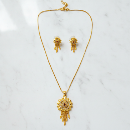 Elegant Traditional Floral Medallion Necklace & Earrings Set for Women