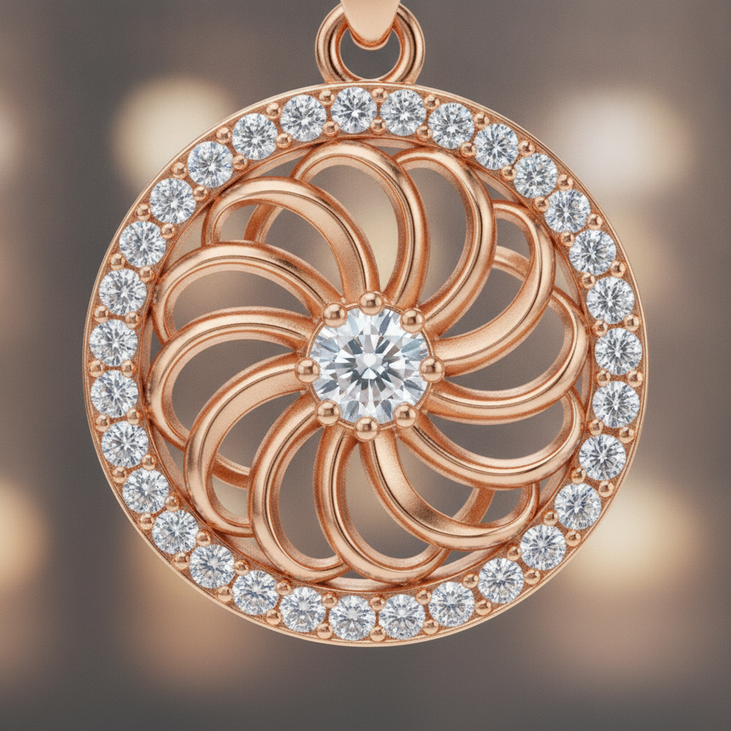 Rose Gold Crystal Sunburst Pendant Necklace for Women