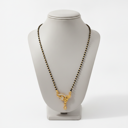 NUGOLD Designer Black Bead Mangalsutra with CZ Leaf Pendant
