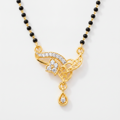 NUGOLD Designer Black Bead Mangalsutra with CZ Leaf Pendant