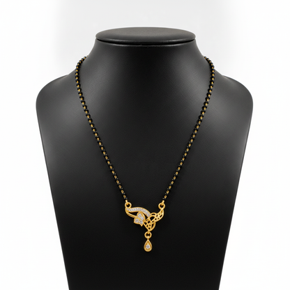 NUGOLD Designer Black Bead Mangalsutra with CZ Leaf Pendant