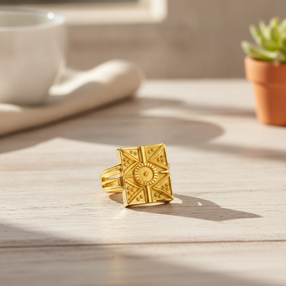 Regal Geometric Medallion Statement Ring for Men
