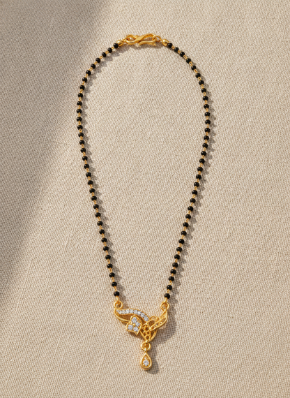 NUGOLD Designer Black Bead Mangalsutra with CZ Leaf Pendant