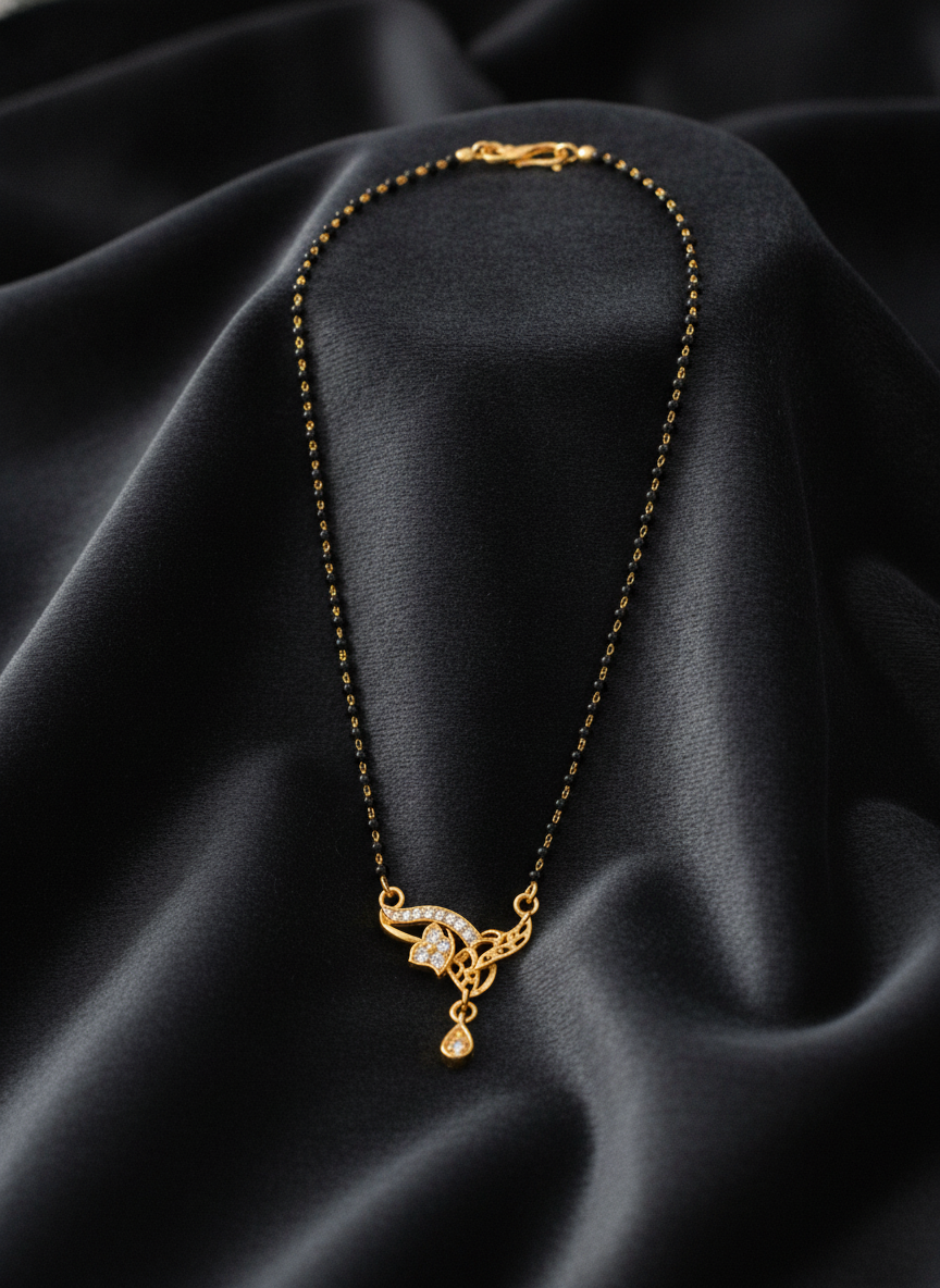 NUGOLD Designer Black Bead Mangalsutra with CZ Leaf Pendant