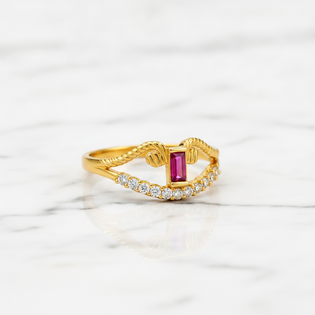 Regal Ruby Crescent Embrace Statement Ring for Women