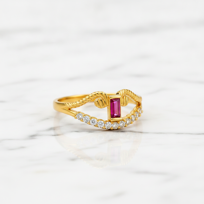 Regal Ruby Crescent Embrace Statement Ring for Women