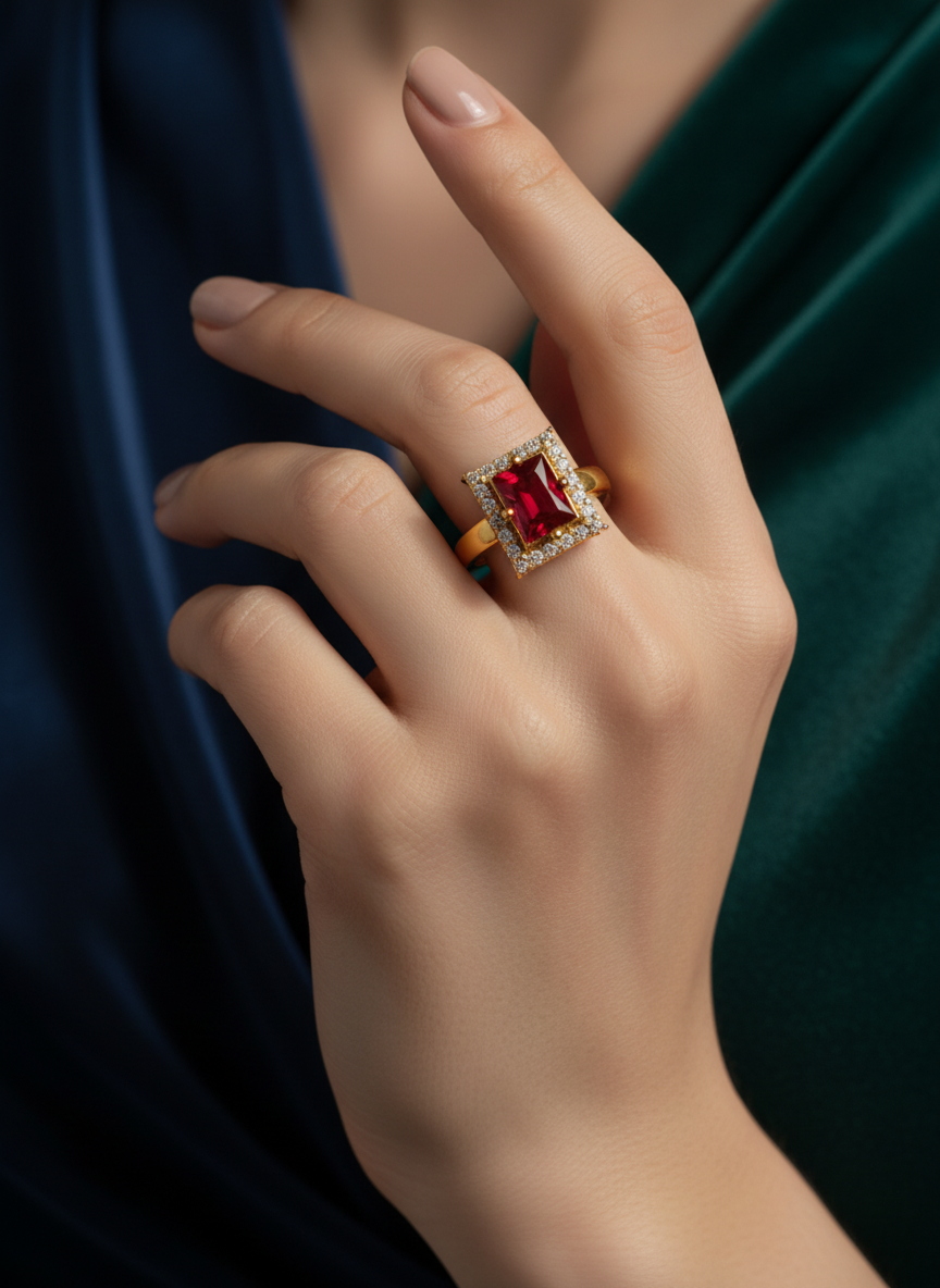 NuGold Ruby Royale Halo Ring