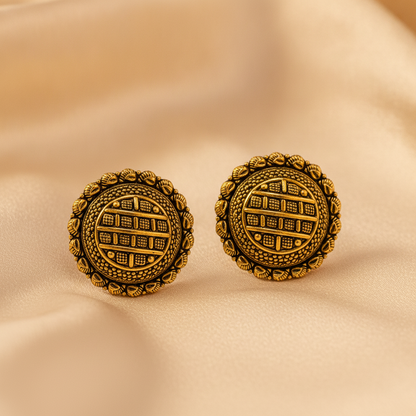 Royal Geometric Leaf Crest Statement Stud Earrings for Women