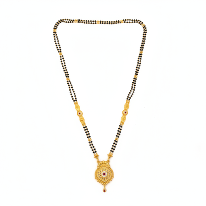 Traditional Black Bead Mangalsutra Necklace with Designer Round Pendant for Women
