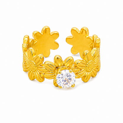 Designer Adjustable Flower Ring with CZ Stone