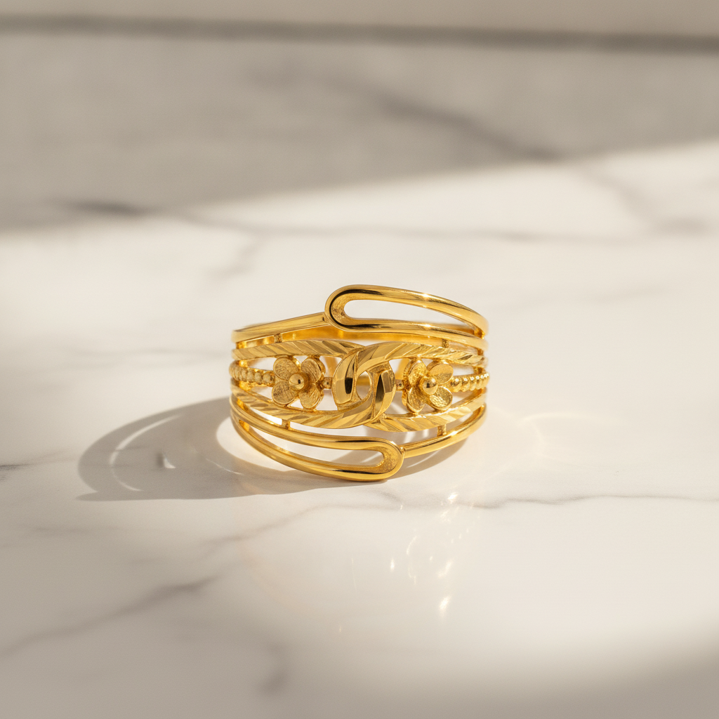 Elegant Floral Leaf Multilayer Cuff Ring for Women