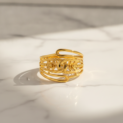 Elegant Floral Leaf Multilayer Cuff Ring for Women