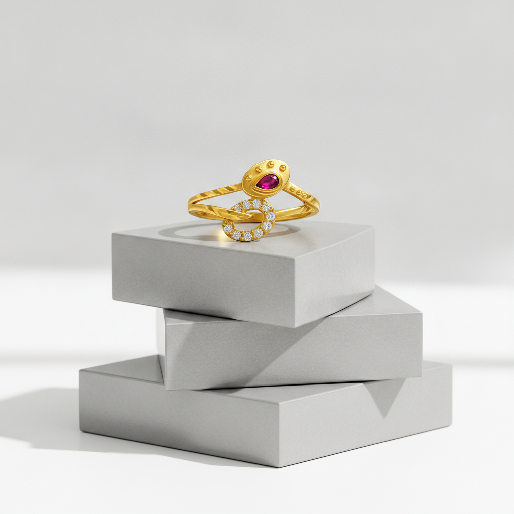 Royal Ruby Crystal Floral Wrap Statement Ring