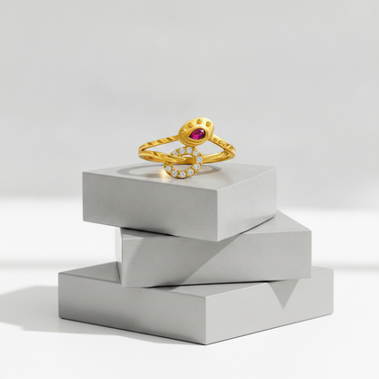 Royal Ruby Crystal Floral Wrap Statement Ring