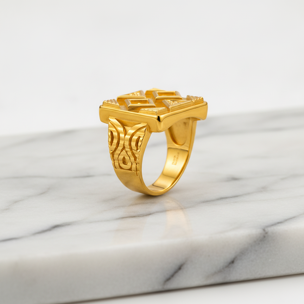 Royal Geometric Crest Statement Ring for Men