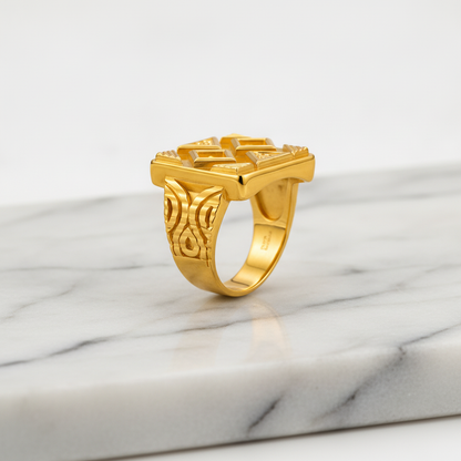 Royal Geometric Crest Statement Ring for Men