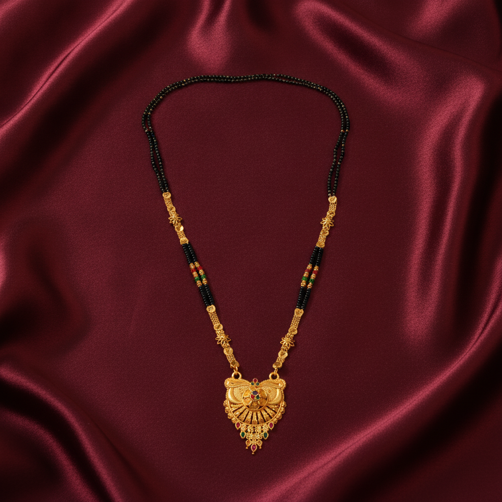 Premium Traditional Black Bead Mangalsutra with Ethnic Floral Pendant