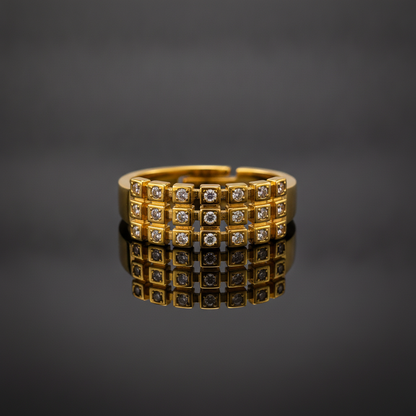 Regal Triple-Row Grid Sparkle Statement Ring for Women