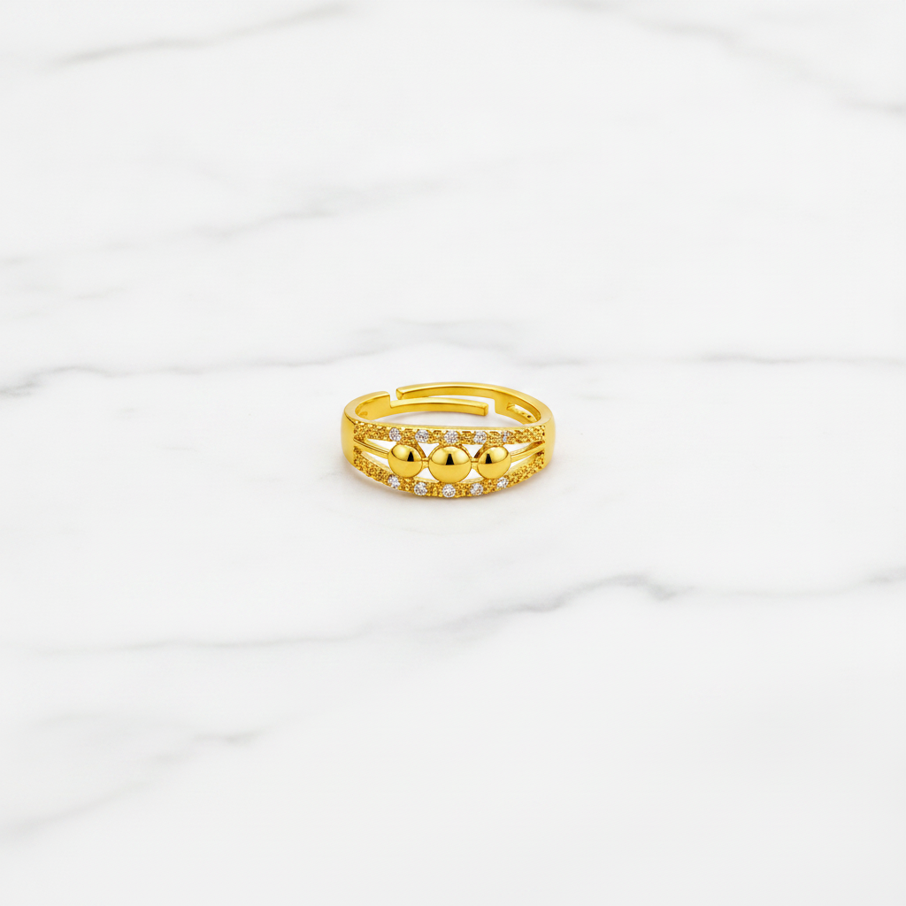Trendy Triple Ball CZ Adjustable Ring for Women & Girls