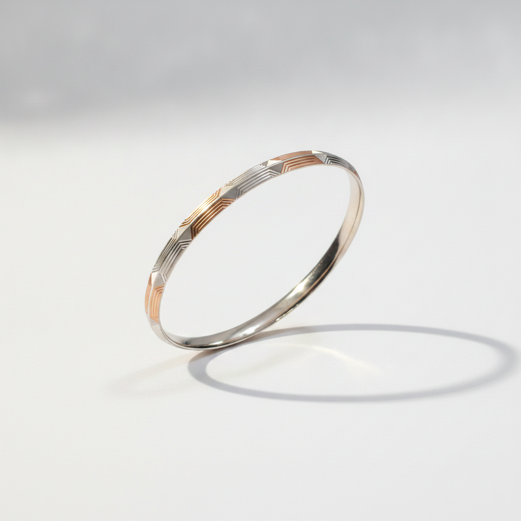 Premium 925 Sterling Silver Rose Gold Hexagon Pattern Kada