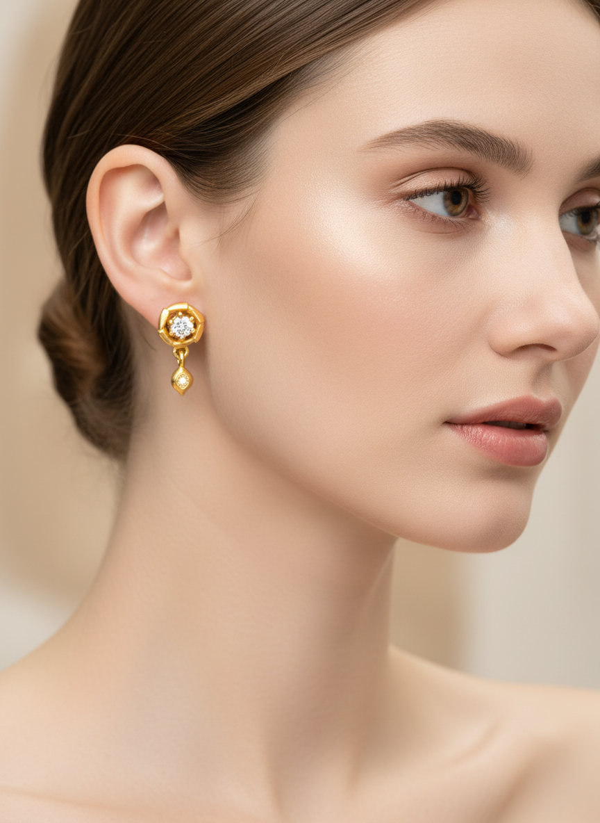NuGold Floral Crystal Drop Gold-Toned Stud Earrings for Women