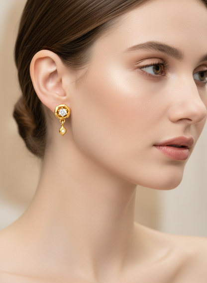 NuGold Floral Crystal Drop Gold-Toned Stud Earrings for Women