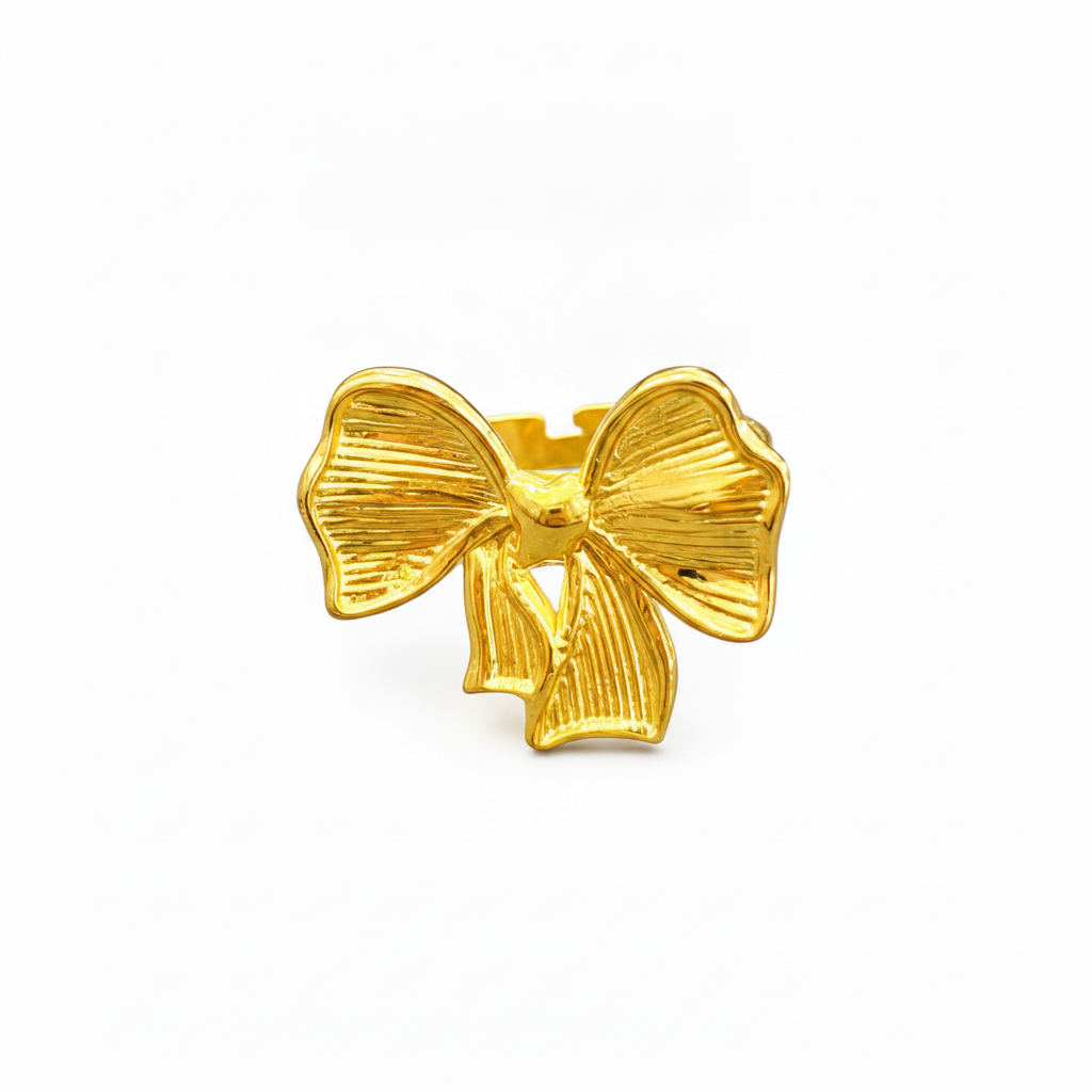 NUGOLD Adjustable Ribbon Bow Ring for Women & Girls