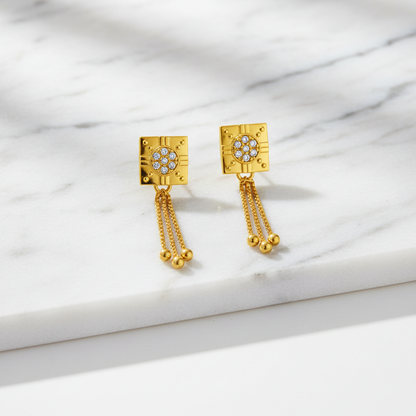 NuGold Regal Chain Tassel Crystal Earrings