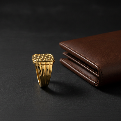 Imperial Checkered Crest Gold Ring For Men