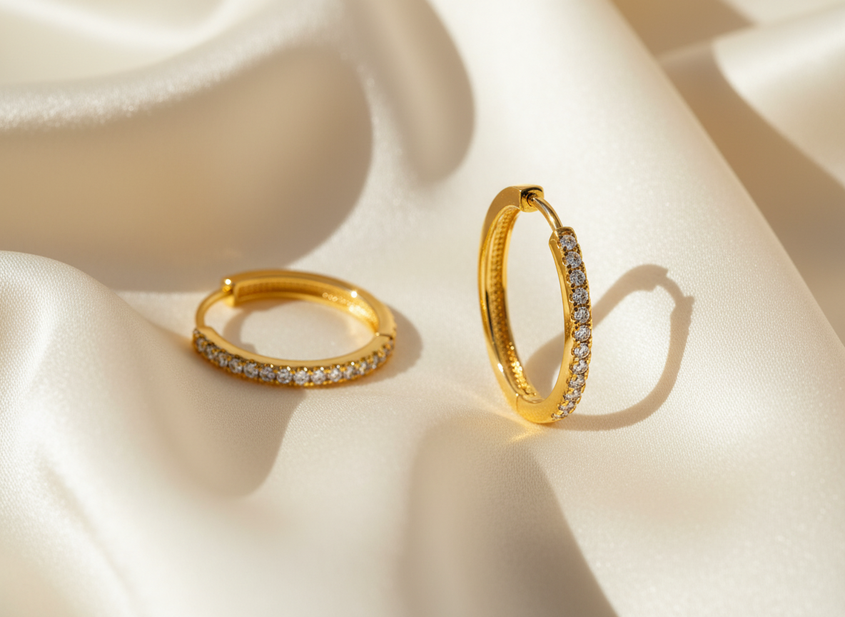 NuGold Classic Crystal Gold-Toned Hoop Earrings for Women